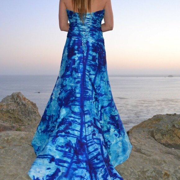 Silk Bohemian Beach Corset Wedding Gown dyed blue white ivory med large 4 6 8 10